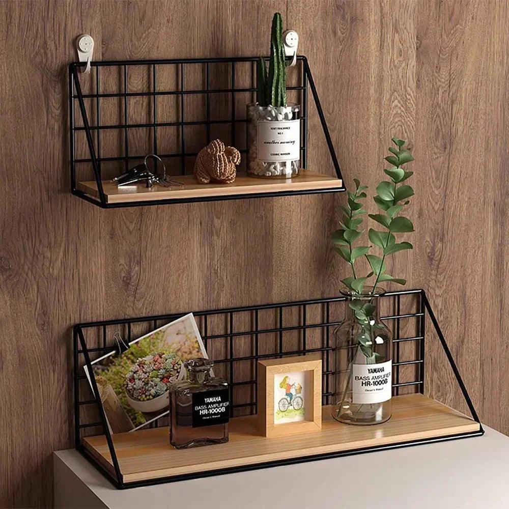 Wall Shelf Hemp Wood Iron Wall-Mounted Storage