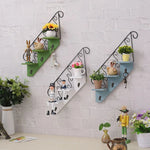 Wall Shelf Iron And Wood 3-Tier With Hooks