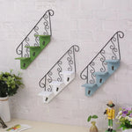 Wall Shelf Iron And Wood 3-Tier With Hooks