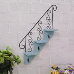 Wall Shelf Iron And Wood 3-Tier With Hooks
