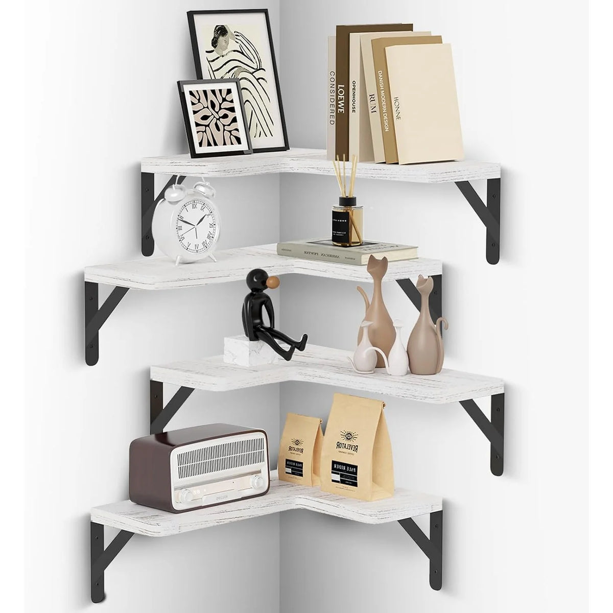Wall Shelf L-Shaped Paulownia Wood & Metal