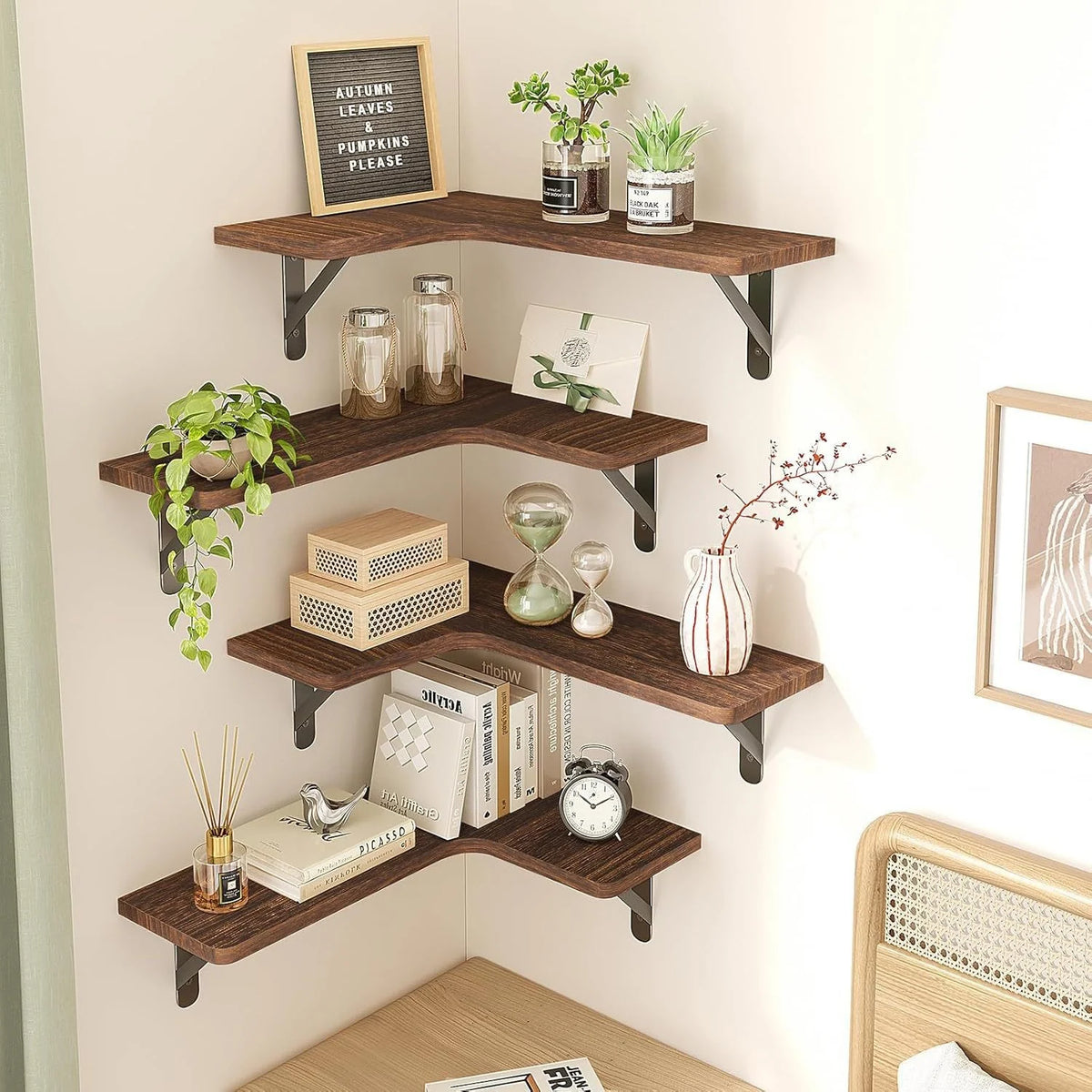Wall Shelf L-Shaped Paulownia Wood & Metal