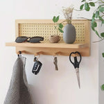 Wall Shelf Rustic Wood 4 Hooks