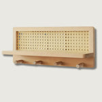 Wall Shelf Rustic Wood 4 Hooks