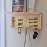 Wall Shelf Rustic Wood 4 Hooks