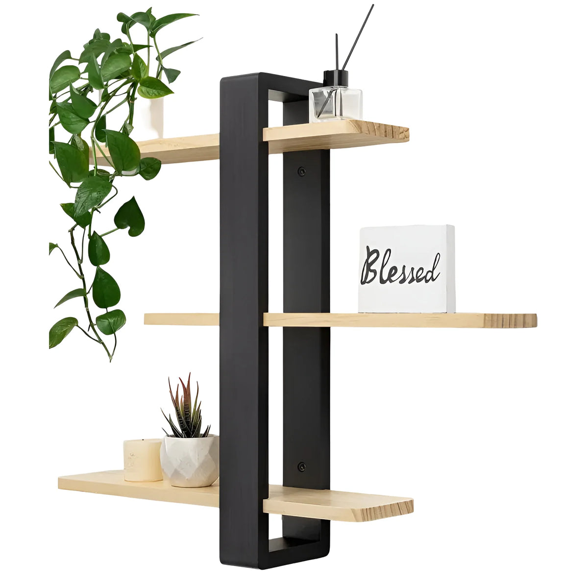 Wall Shelf Solid Pine Wood 3-Tier Space-Saving Storage