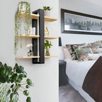 Wall Shelf Solid Pine Wood 3-Tier Space-Saving Storage