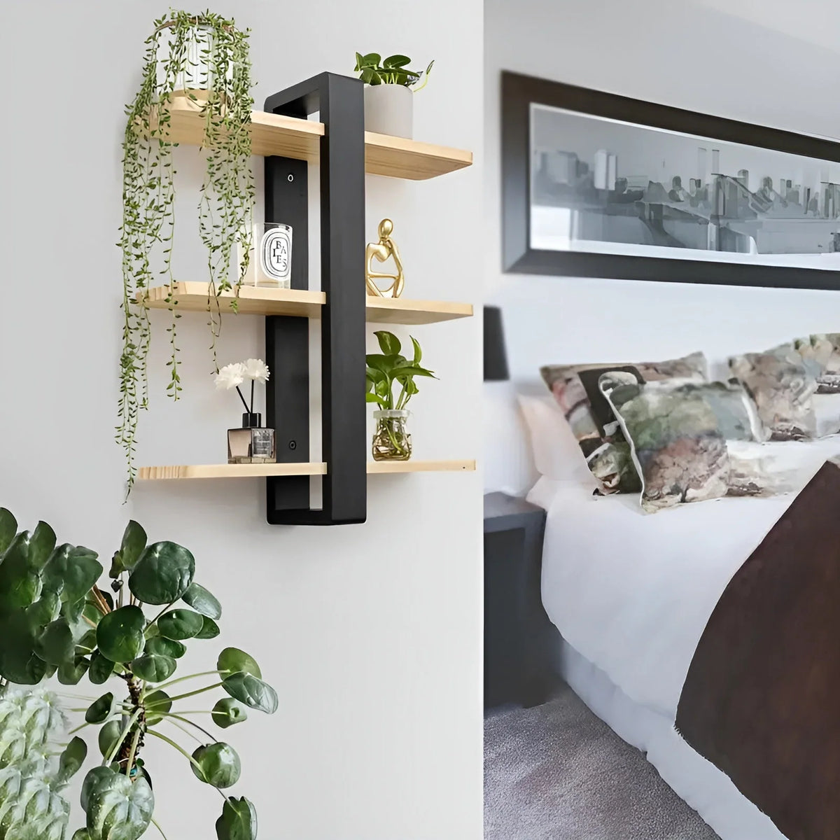 Wall Shelf Solid Pine Wood 3-Tier Space-Saving Storage