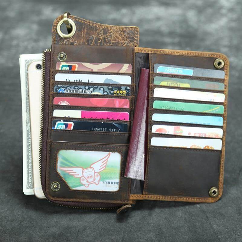 Wallet Genuine Cow Leather Phone Compartment Zippered Closure