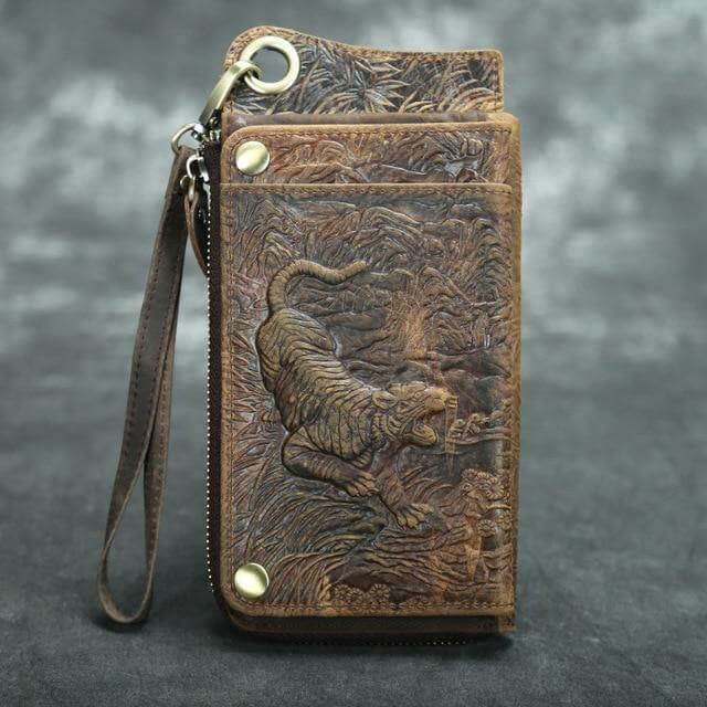 Wallet Genuine Cow Leather Phone Compartment Zippered Closure