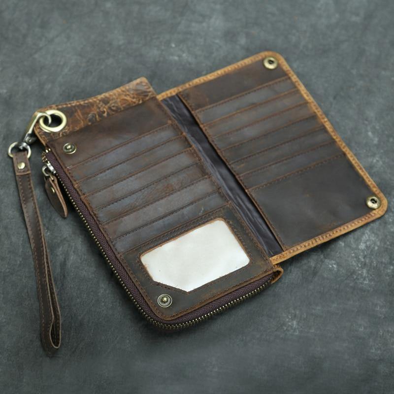 Wallet Genuine Cow Leather Phone Compartment Zippered Closure