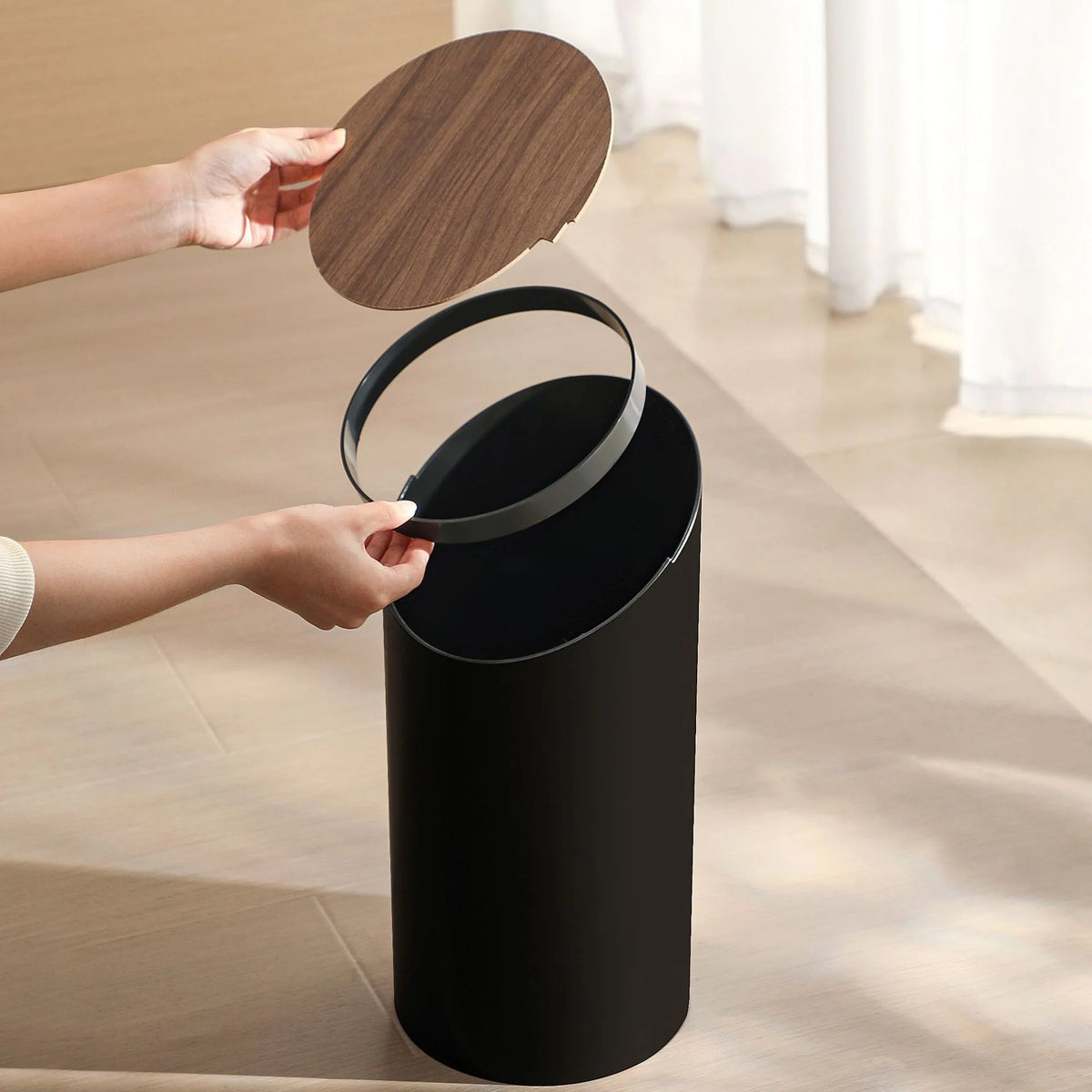 Waste Bin Slim Oval Soft-Close Rotating Lid