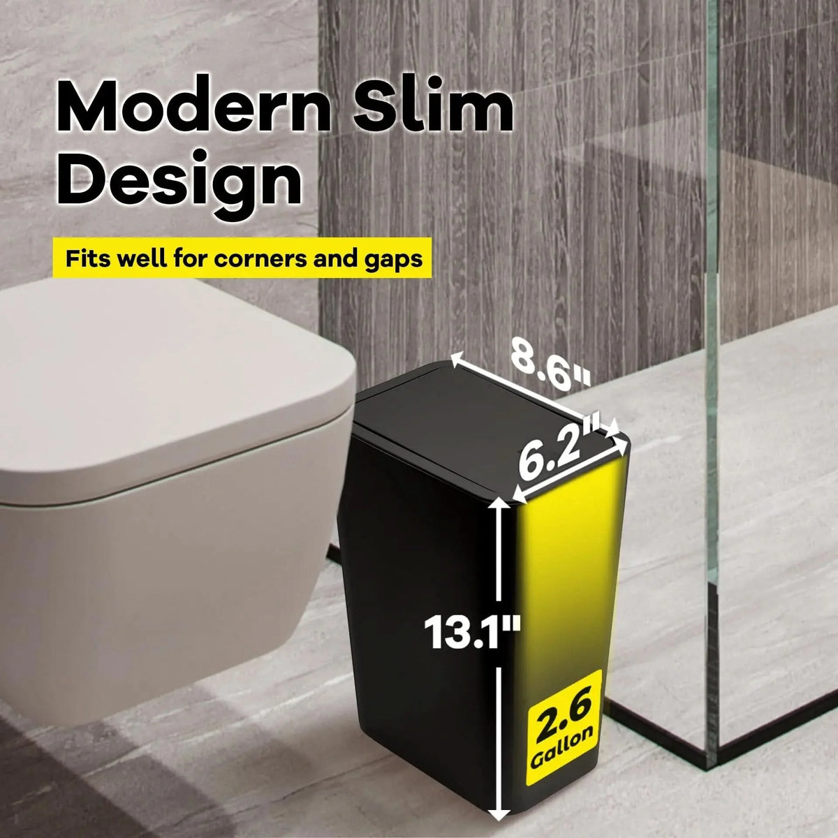 Waste Bin Slim Push-Button Lid Odor-Control 2.64-Gallon Capacity
