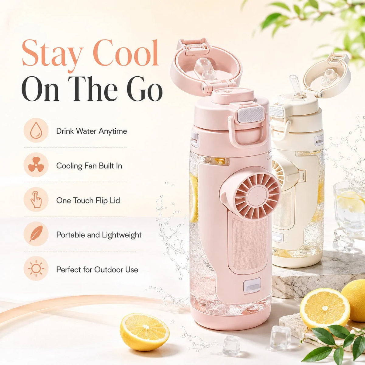 Water Bottle Built-In Fan & Cooling Mist