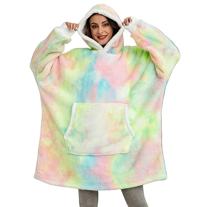 Wearable Blanket Hoodie Flannel Sherpa Lined With Pocket