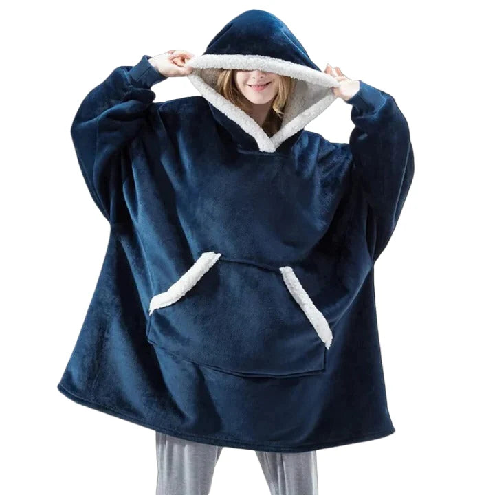 Wearable Blanket Hoodie Flannel Sherpa Lined With Pocket