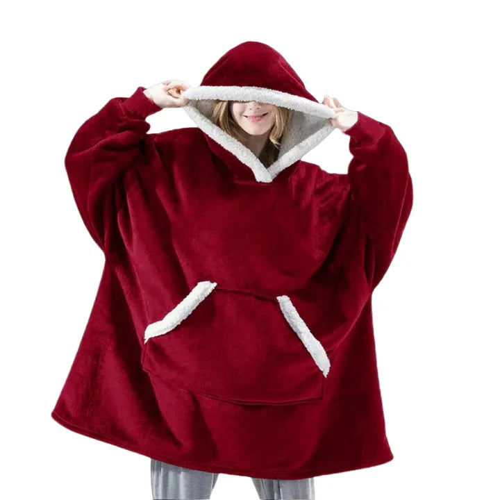 Wearable Blanket Hoodie Flannel Sherpa Lined With Pocket