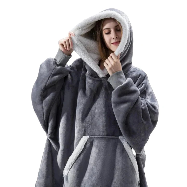 Wearable Blanket Hoodie Flannel Sherpa Lined With Pocket
