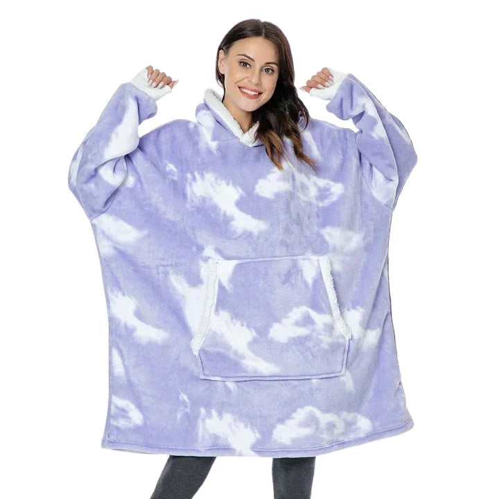 Wearable Blanket Hoodie Flannel Sherpa Lined With Pocket