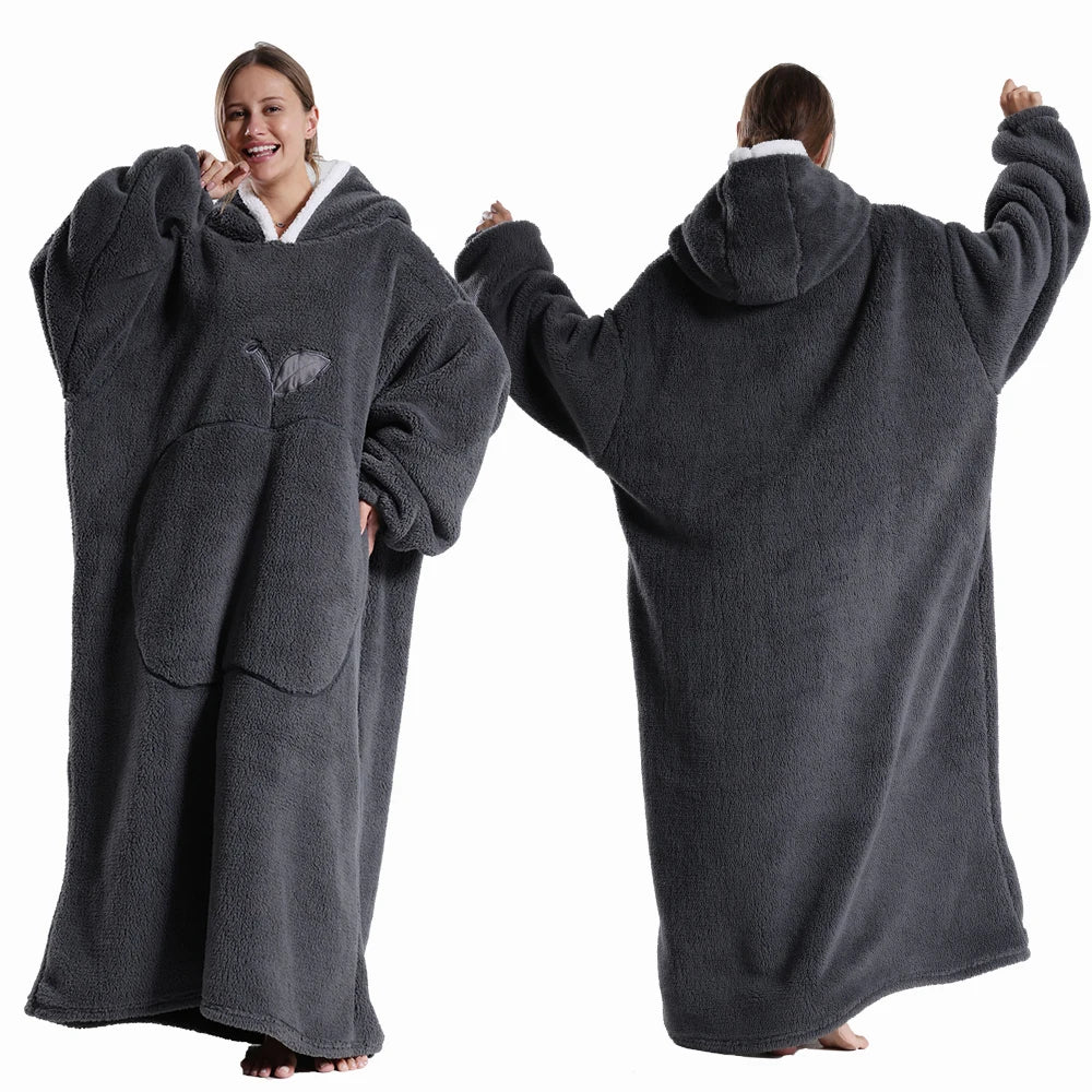 Wearable Blanket Plush Fleece Hood & Sleeves