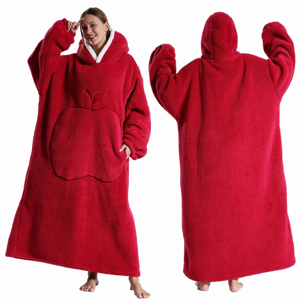 Wearable Blanket Plush Fleece Hood & Sleeves