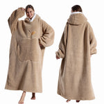 Wearable Blanket Plush Fleece Hood & Sleeves