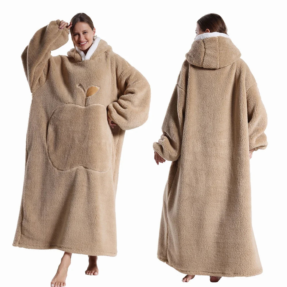 Wearable Blanket Plush Fleece Hood & Sleeves