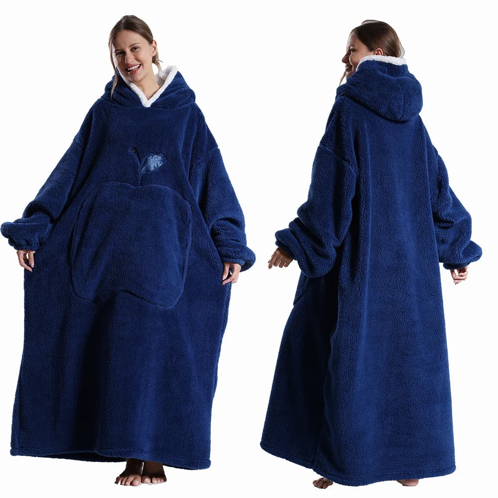 Wearable Blanket Plush Fleece Hood & Sleeves
