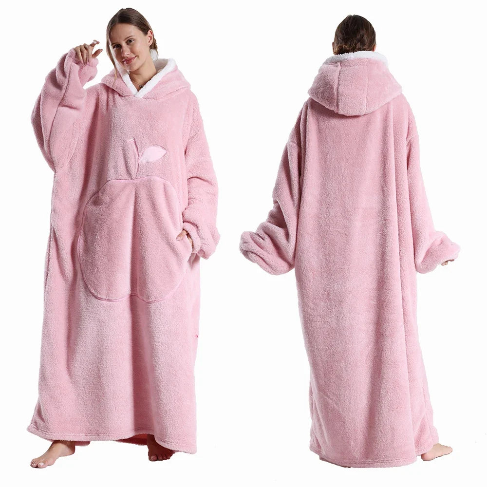 Wearable Blanket Plush Fleece Hood & Sleeves