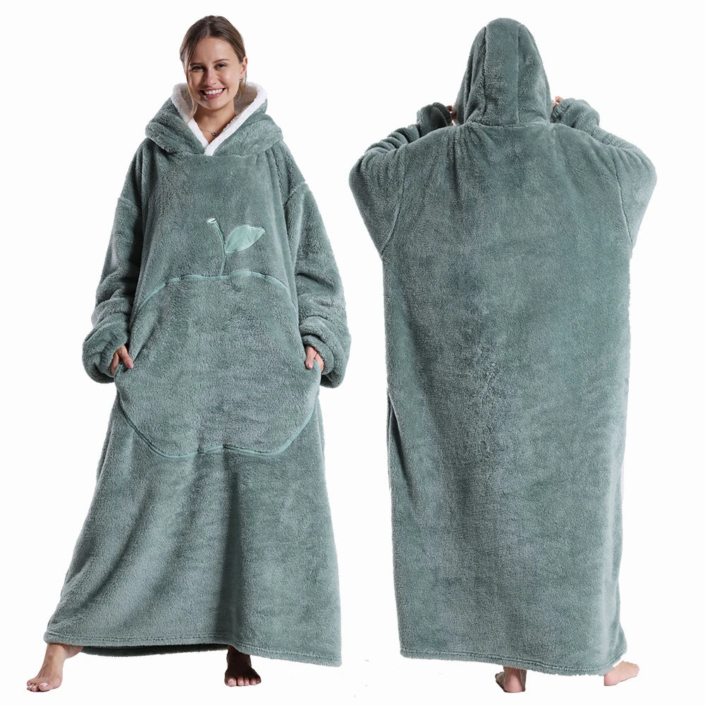 Wearable Blanket Plush Fleece Hood & Sleeves
