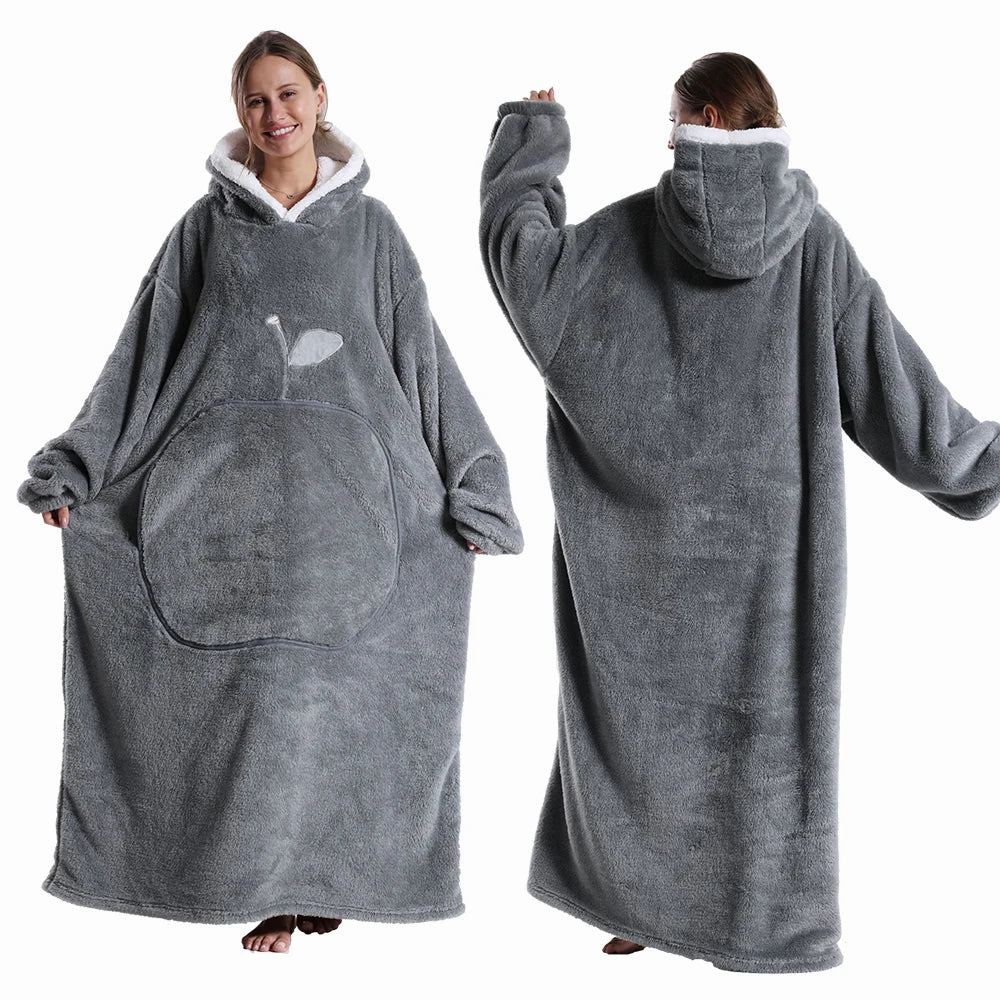 Wearable Blanket Plush Fleece Hood & Sleeves