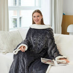 Wearable Blanket Sherpa Fleece Sleeves & Foot Pocket