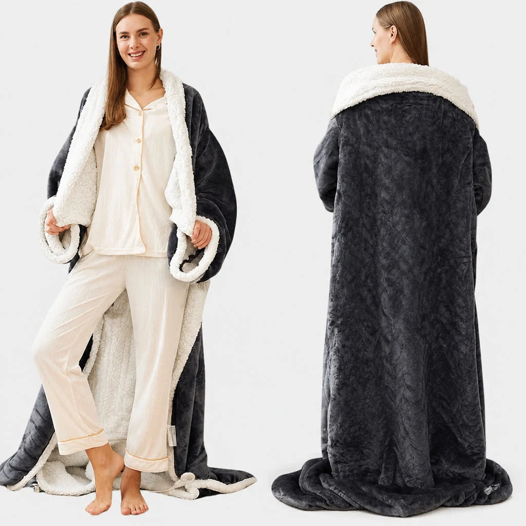 Wearable Blanket Sherpa Fleece Sleeves & Foot Pocket