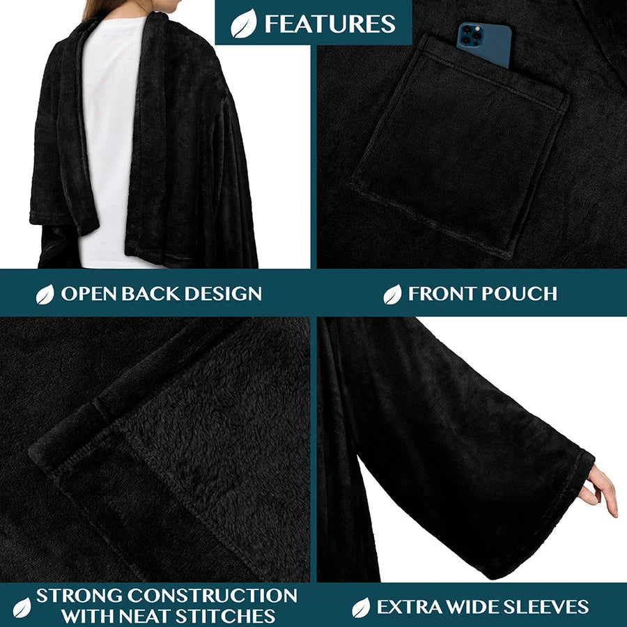 Wearable Fleece Blanket Oversized With Sleeves & Front Pocket