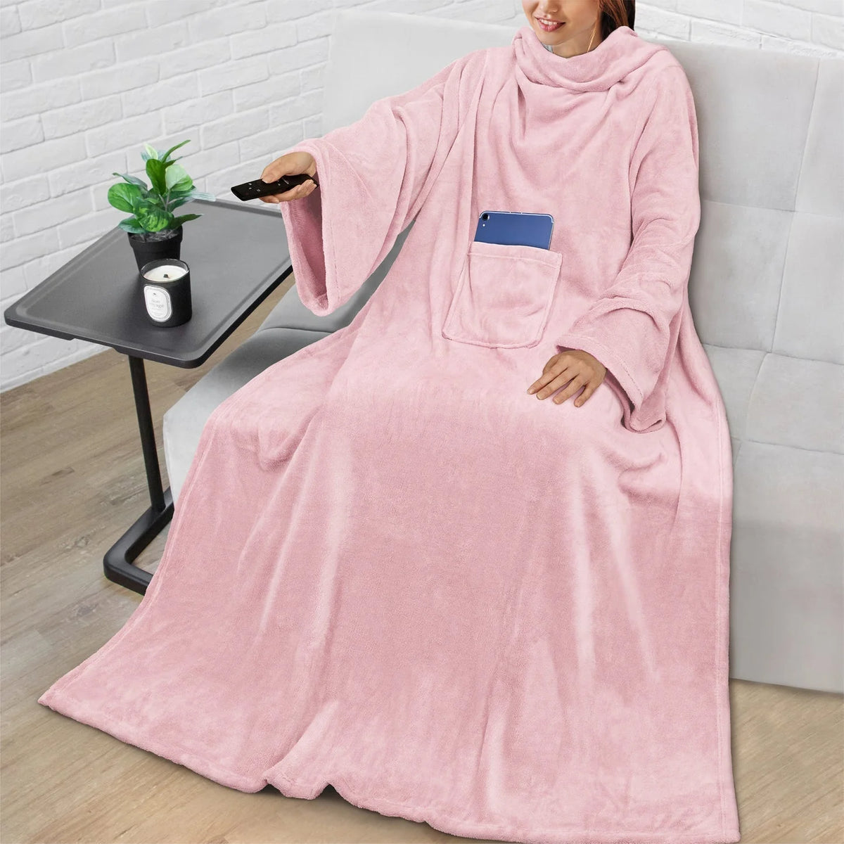 Wearable Fleece Blanket Oversized With Sleeves & Front Pocket