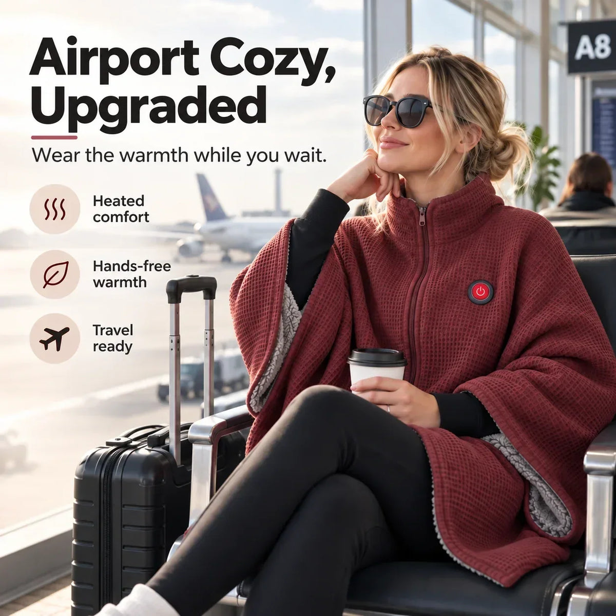 Wearable Heated Blanket USB Powered 3 Heat Settings Hands-Free Comfort