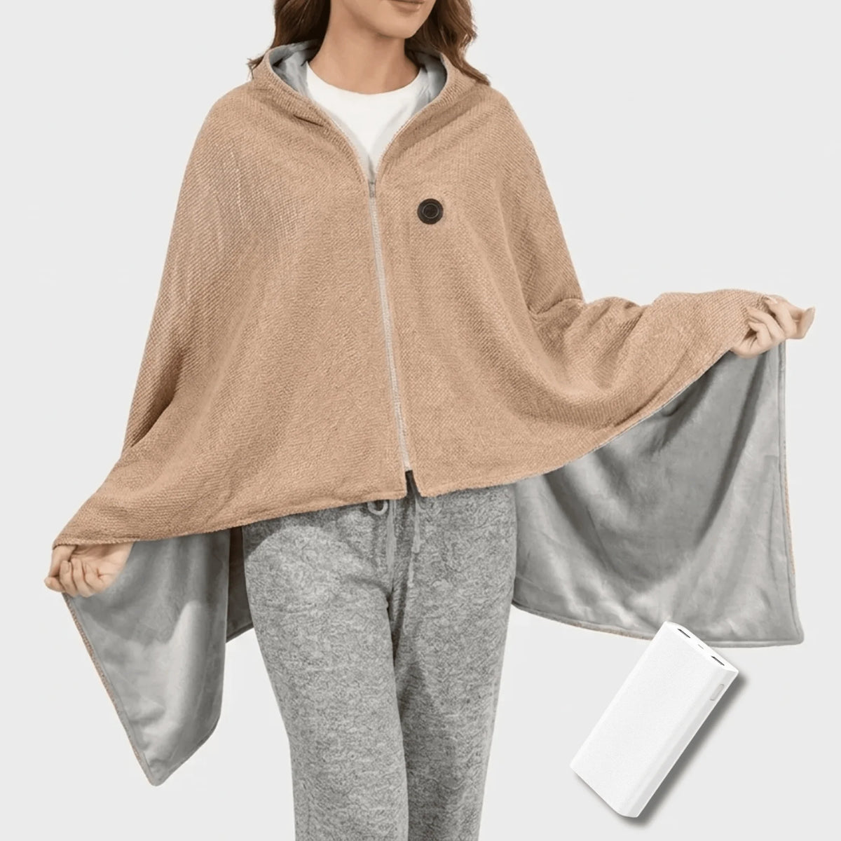 Wearable Heated Blanket USB-Powered Three Heat Levels Zipper Closure