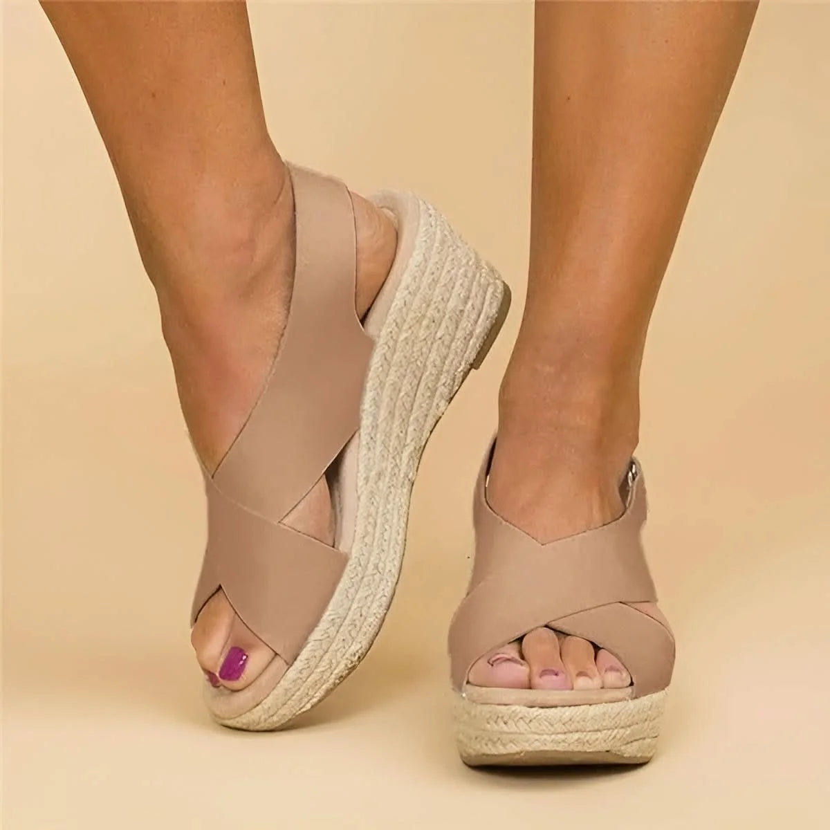Wedge Sandals Genuine Leather Orthopedic Footbed Adjustable Cross Straps