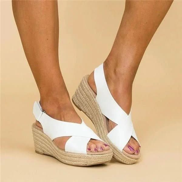 Wedge Sandals Genuine Leather Orthopedic Footbed Adjustable Cross Straps