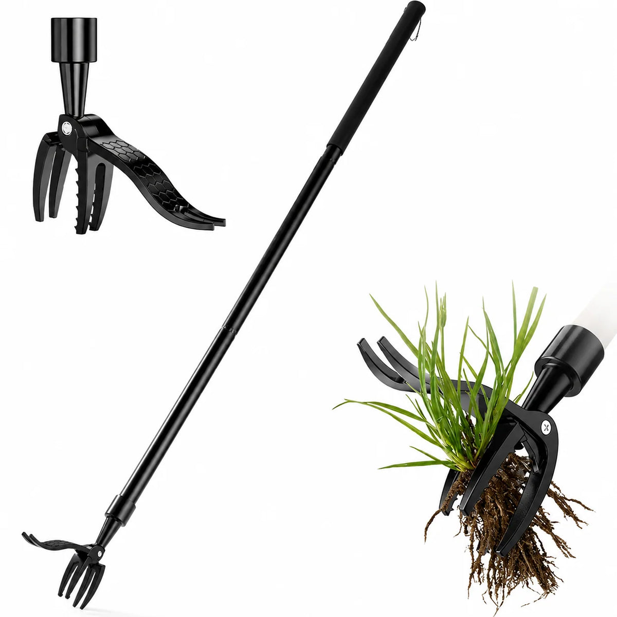 Weed Puller Tool Long Handle 3-Claw Metal Head