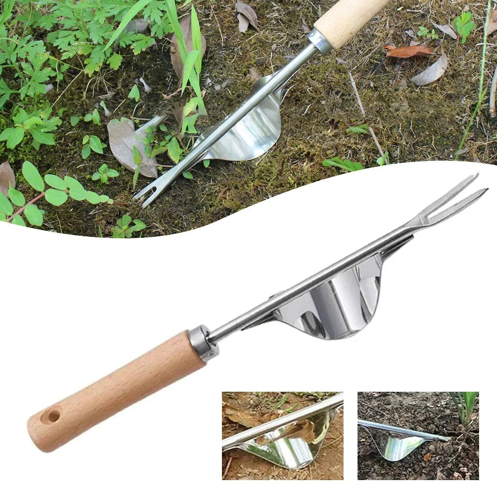 Weeder V-Shaped Head Long Wooden Handle