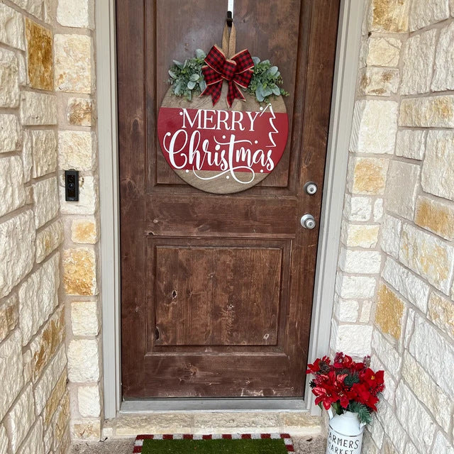 Welcome Sign Merry Christmas Wooden Rope Hanger Weather-Resistant