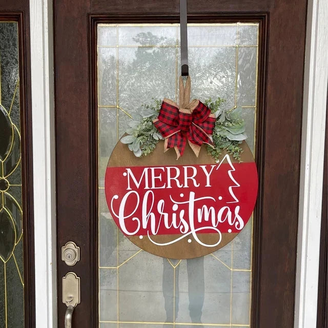 Welcome Sign Merry Christmas Wooden Rope Hanger Weather-Resistant