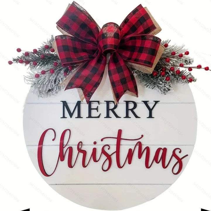 Welcome Sign Merry Christmas Wooden Rope Hanger Weather-Resistant