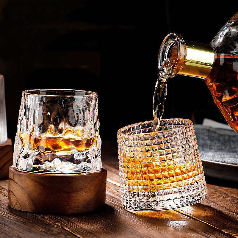 Whiskey Glasses Rotating Lead-Free Crystal Dishwasher-Safe