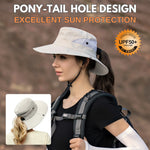 Wide Brim Sun Hat UPF50+ Ponytail Hole Packable