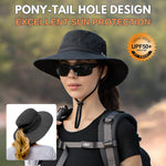 Wide Brim Sun Hat UPF50+ Ponytail Hole Packable