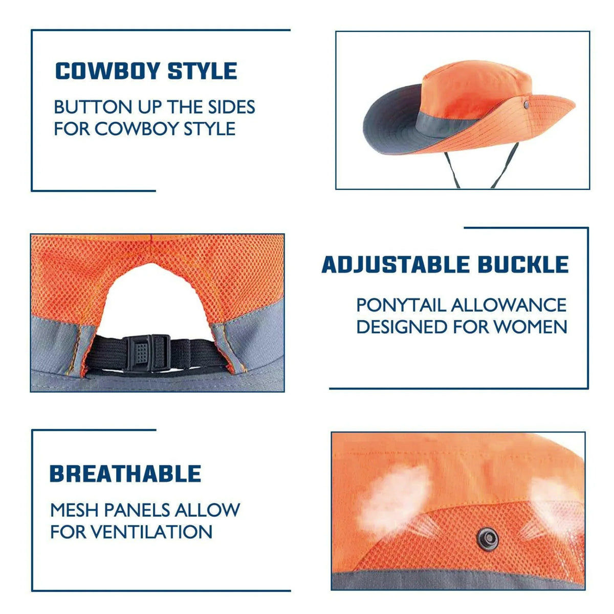 Wide Brim Sun Hat UPF50+ Ponytail Hole Packable