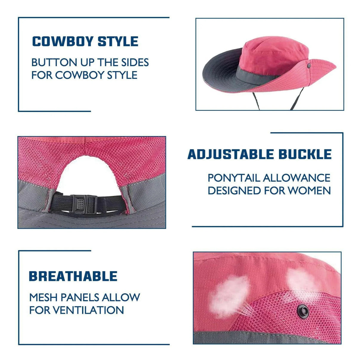 Wide Brim Sun Hat UPF50+ Ponytail Hole Packable