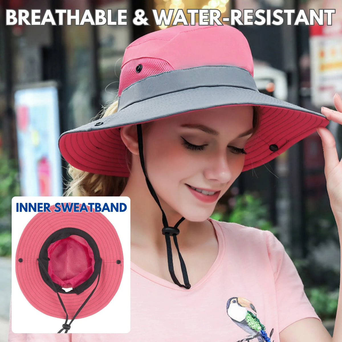 Wide Brim Sun Hat UPF50+ Ponytail Hole Packable